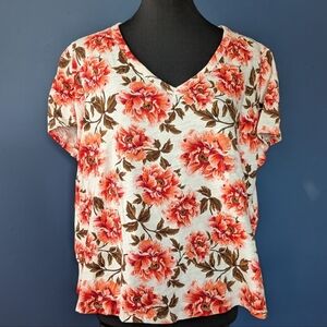 Floral V-Neck Women's Top - Pink and Brown